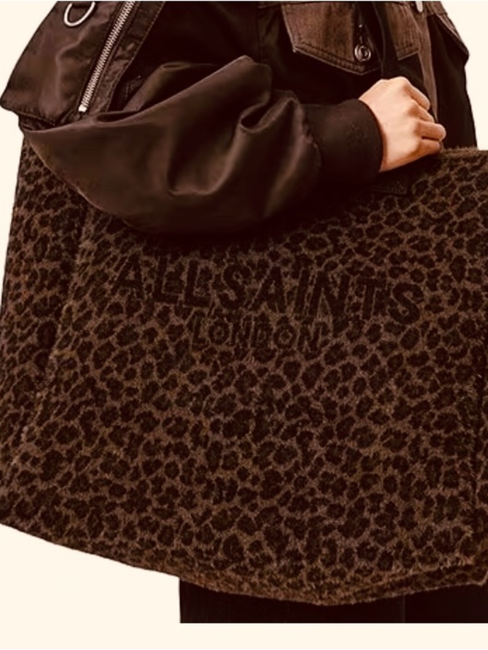 AllSaints Leopard izzy fuzzyTote bag- Dark Brown